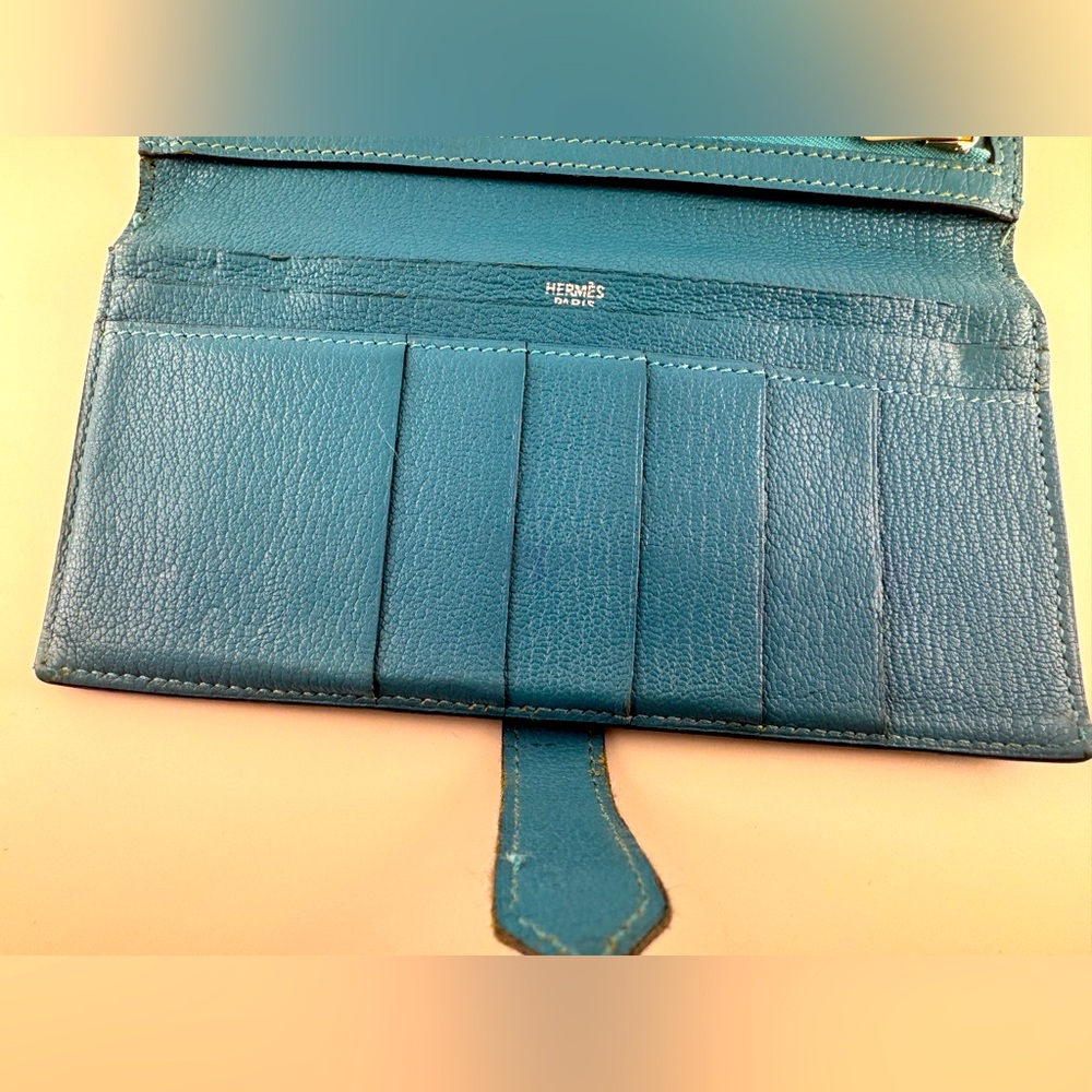 Hermès Béarn Wallet Bleu Paon Epsom Leather Palladium 2007 Hermès wallet AUTH - Picture 3 of 16